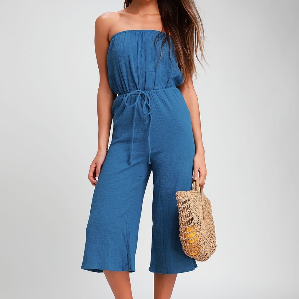 Blue Strapless Jumpsuit